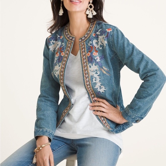 Chico’s Embroidered Denim Jacket - Picture 1 of 16